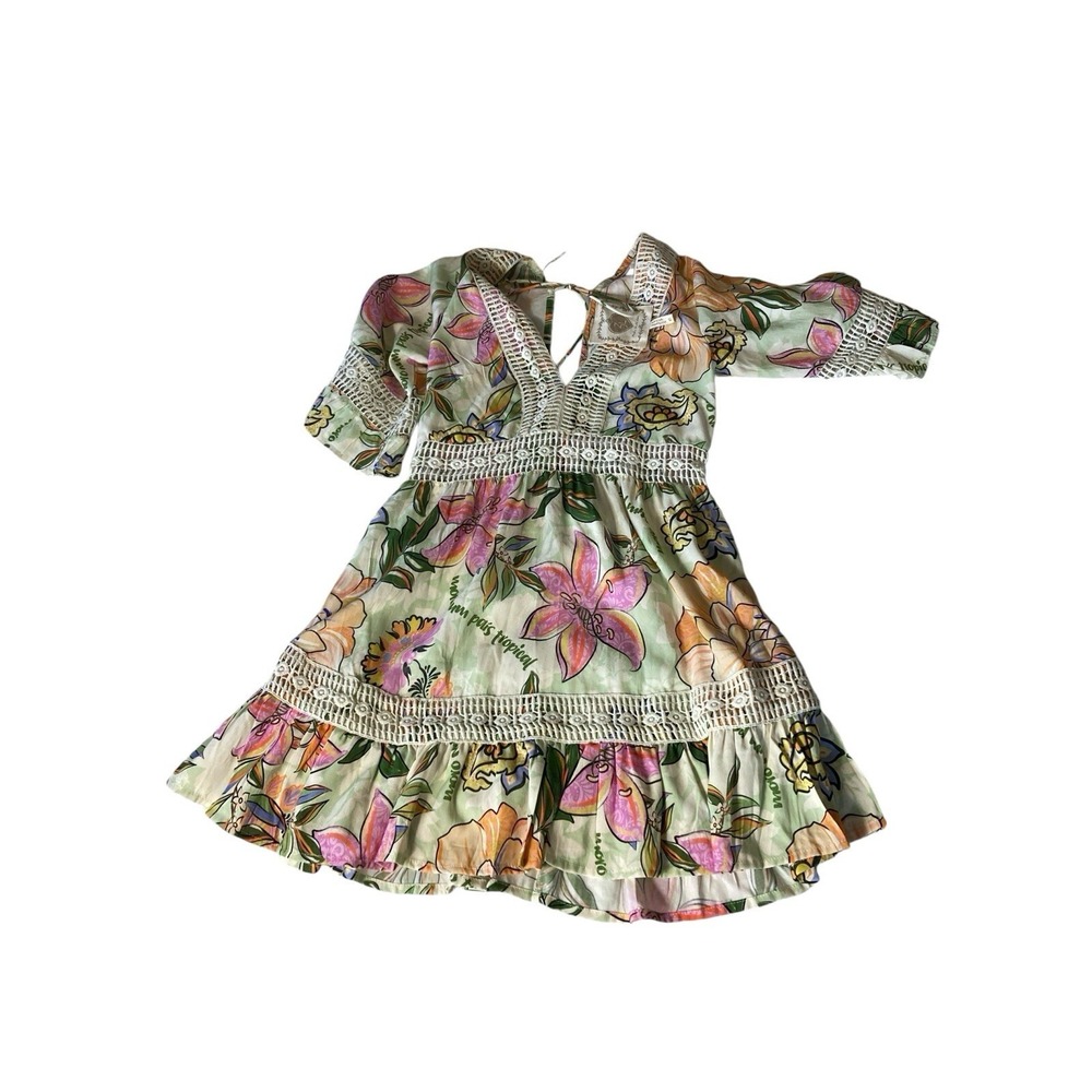 Z & L Dress Medium Floral Crochet Trim Back Tie with Tassels Bohemian Crochet - Picture 15 of 16
